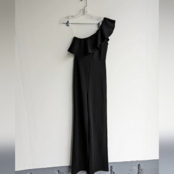 Blue Blush one shoulder ruffle jumpsuit - Picture 1 of 9
